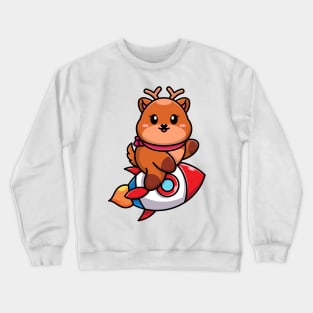 Cute deer riding rocket cartoon Crewneck Sweatshirt